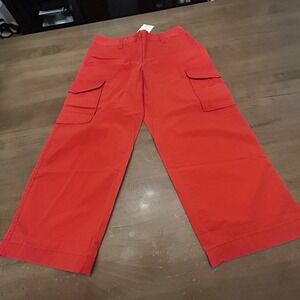 Talbots Cargo Pants Womens 6 Red Wide Leg Utility Pockets 100% Cotton Casual New